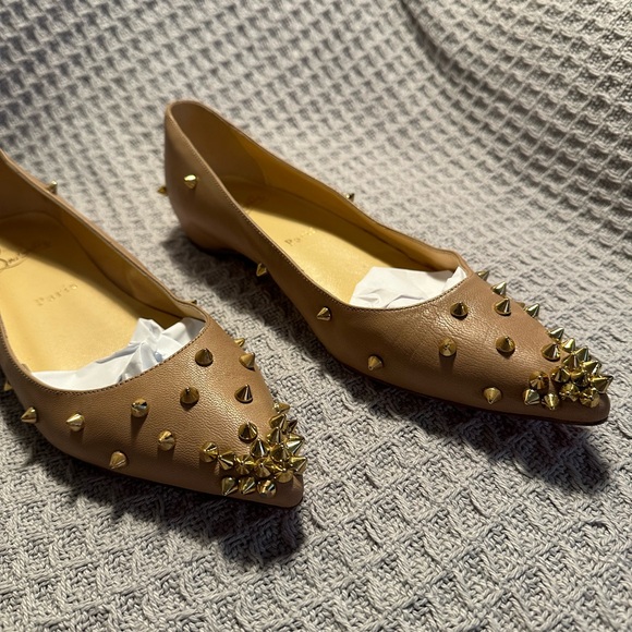 Louboutin studded pointy beige gold ballerina flats 8 - Picture 4 of 8